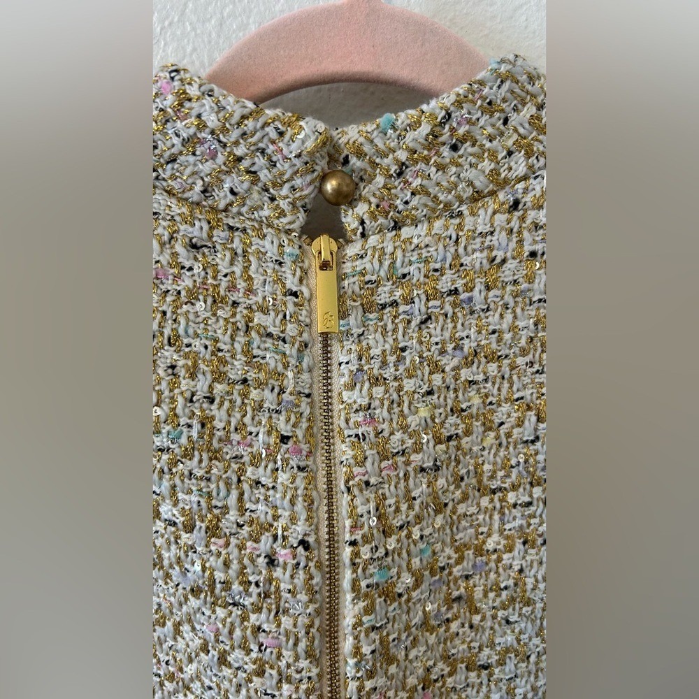 Julie Brown NWT Tweed Shift Dress –Ivory Textured Sleeveless Mini Sz 10 - Picture 10 of 12